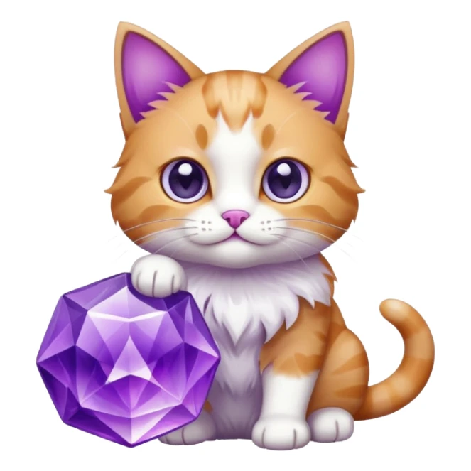 Cat plying with purple and clear crystal sticker