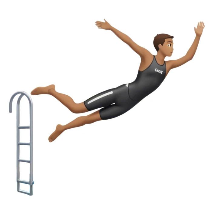 A diver mid-air after jumping off a head diving pool,  Below him, a pool labeled "Confidence". A subtle 5-4-3-2-1 on the diving board shows they took the leap despite fear. sticker