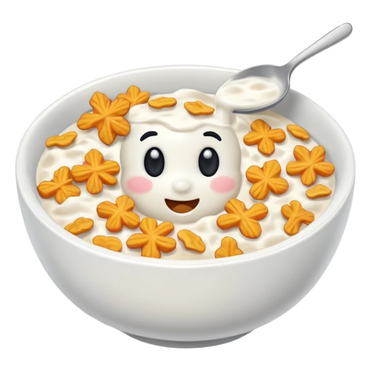 cereal in bowl with milk sticker