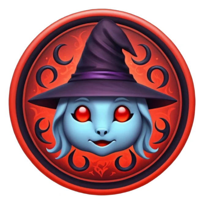 iOS emoji, dark fantasy magic seal, witch symbol, web pattern, red glow, minimal clean style sticker