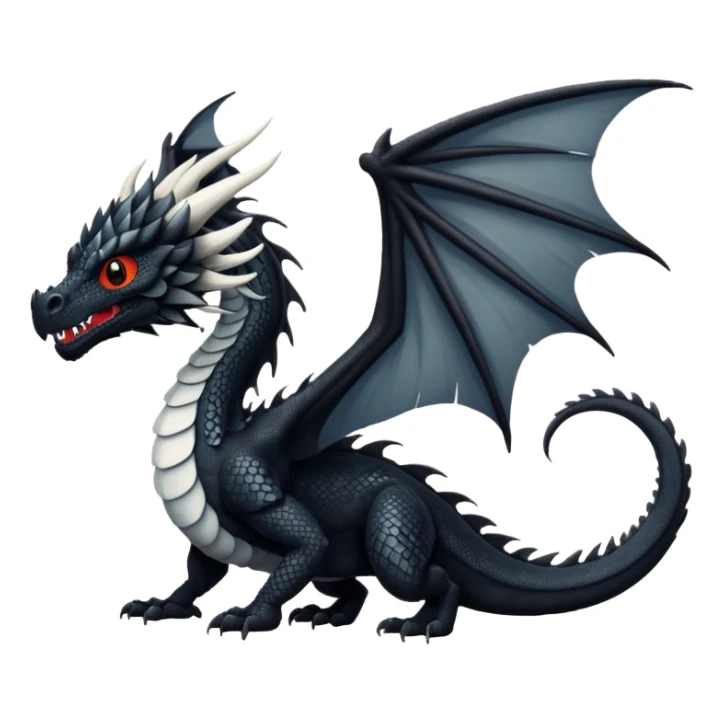 A dragon that is  black 🖤 with white spots. HUGE wings and a tail. Also detailed  sticker