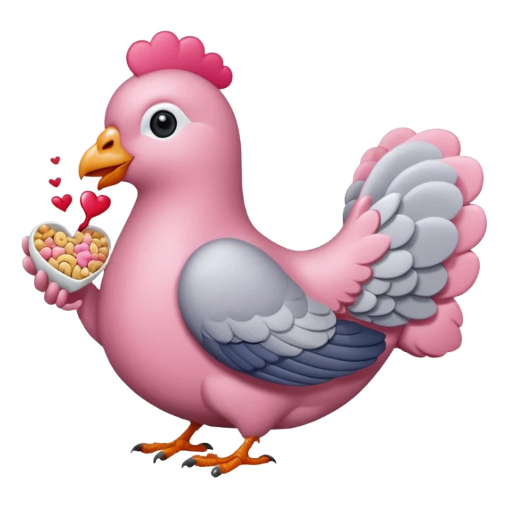 An pink pigeon eating heart shaped cereal  sticker