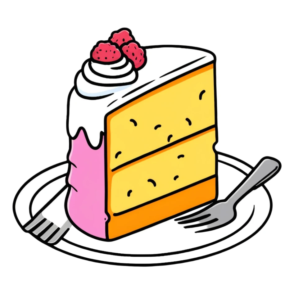 half-eaten cake with crumbs around it and a fork nearby sticker