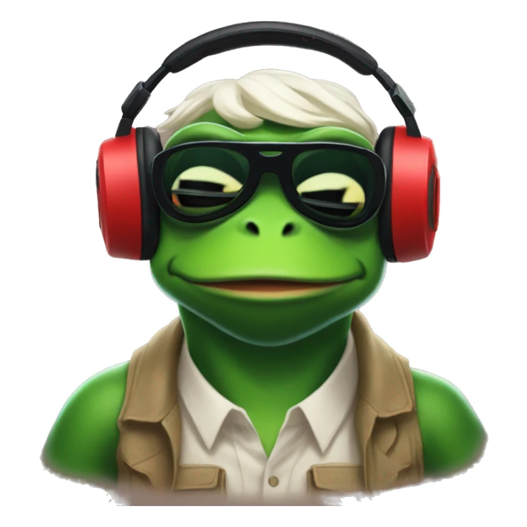 Pepe the frog playing Valorant on his desktop pc with a red headset on sticker