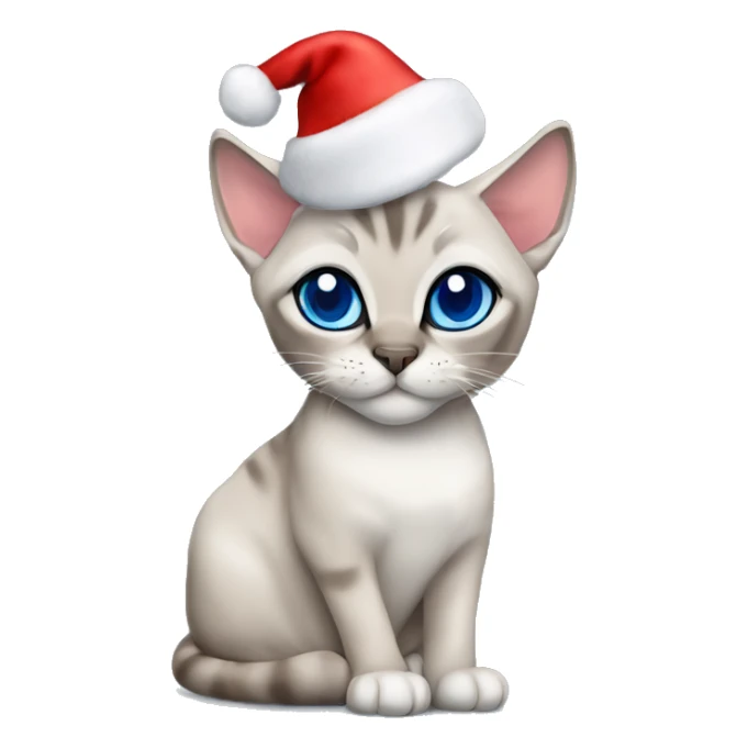 Blue lynx point Siamese cat with christmas hat sticker