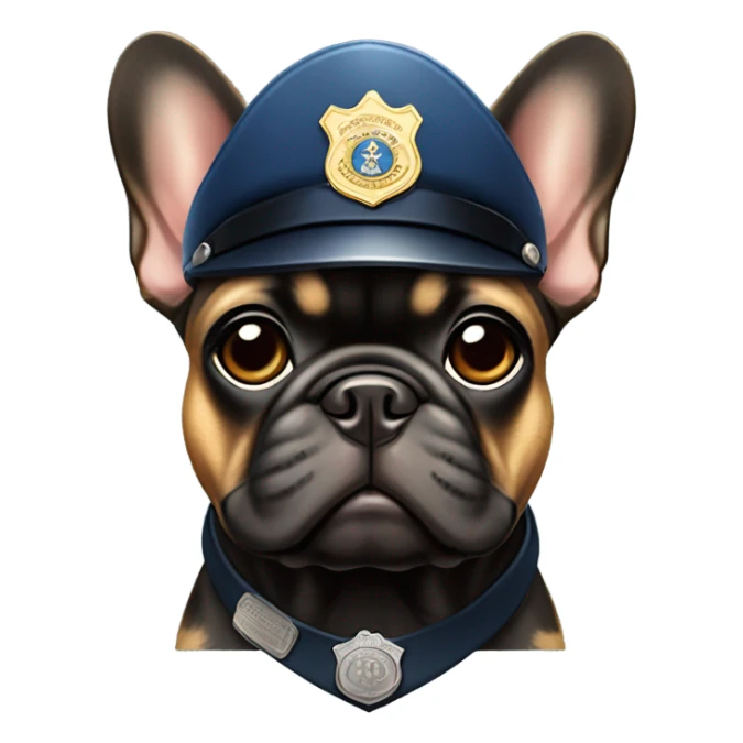 Black with brown spots French bulldog dressed like a cop sticker