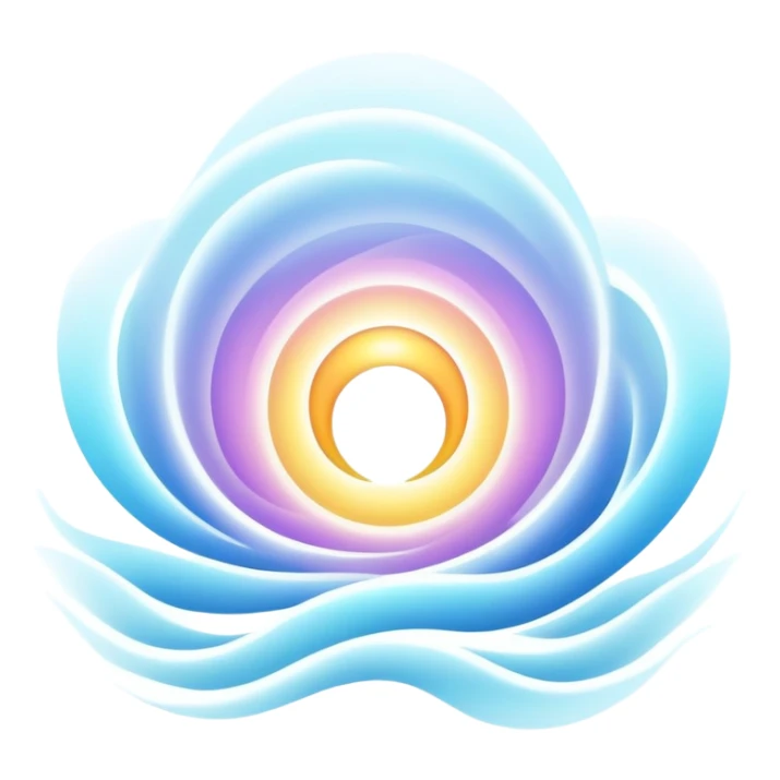Soft radiant energy aura symbol with gentle light waves, minimalist floating essence, inspirational glow sticker