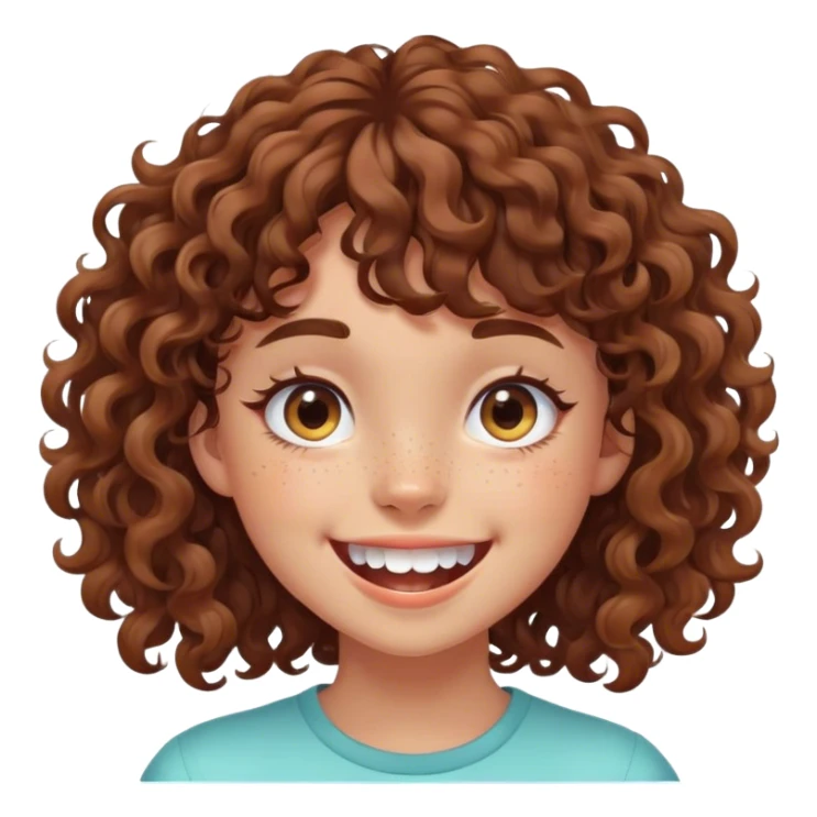 Brown curly hair girl with big teeth and bangs  sticker
