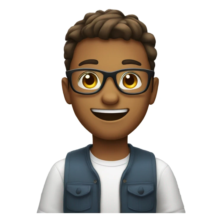 smiling young man with hands up who wearing glasses sticker