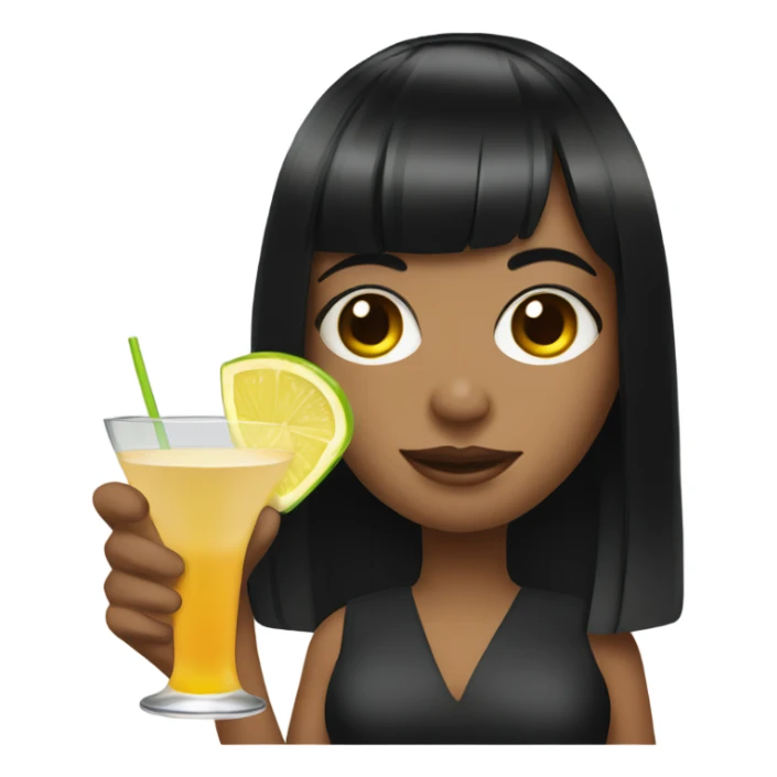 Girl with black hair and bangs holding martini sticker