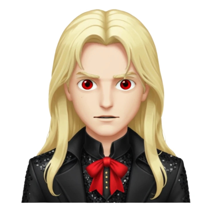 Alucard with long blonde hair, black sequin outfit sticker