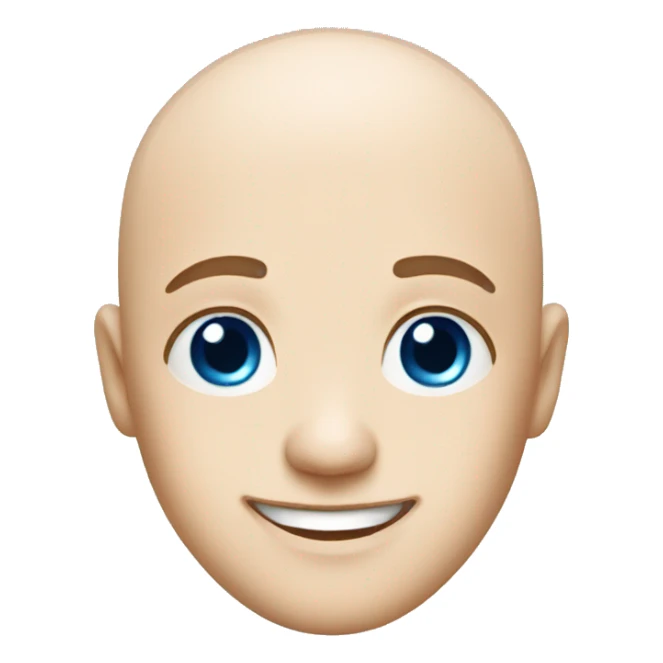 bald boy smiling at viewer with blue eyes sticker