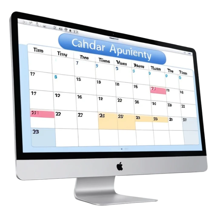 iMac screen showing day view calendar with time slots and booked appointments sticker