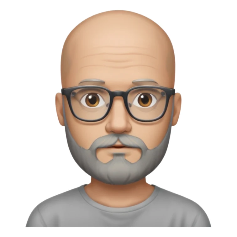 Bald man with salt and pepper beard and rectangle glasses and shoulder tattoos  sticker