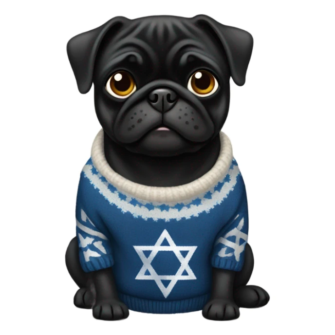 Black pug a Jewish star sweater sticker