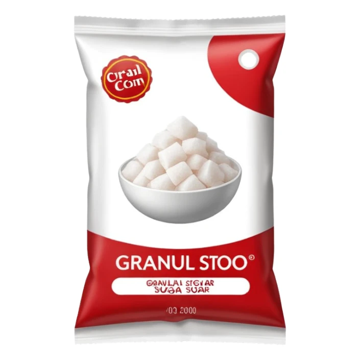 package of white granulated sugar brand brown red sticker