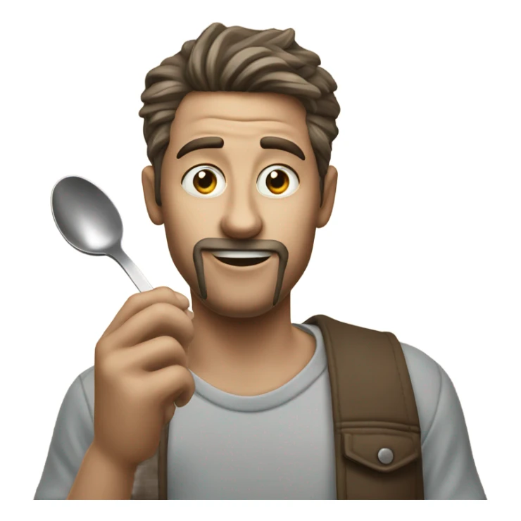 Man eating sugar with a spoon holding a lighter under the spoon sticker