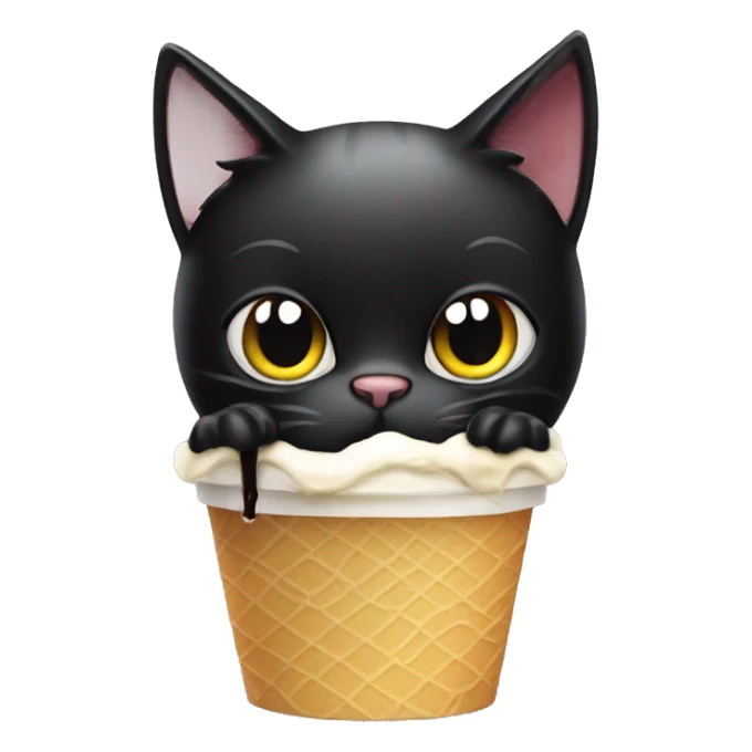 black cat eating ice cream out of a plastic cup sticker