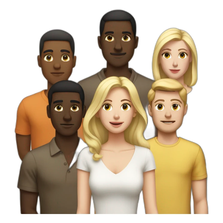 six dark-skinned men stand behind one pale blonde woman sticker