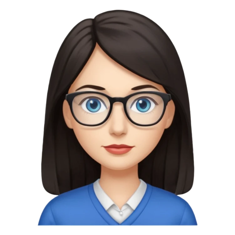 long dark hair, blue eyes, glasses teacher female, eyelashes sticker