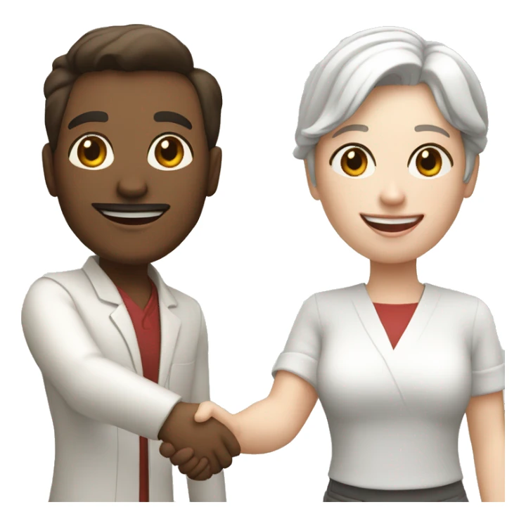 restaurant owner with white skin, and blogger with white skin, shaking hands in great detail sticker