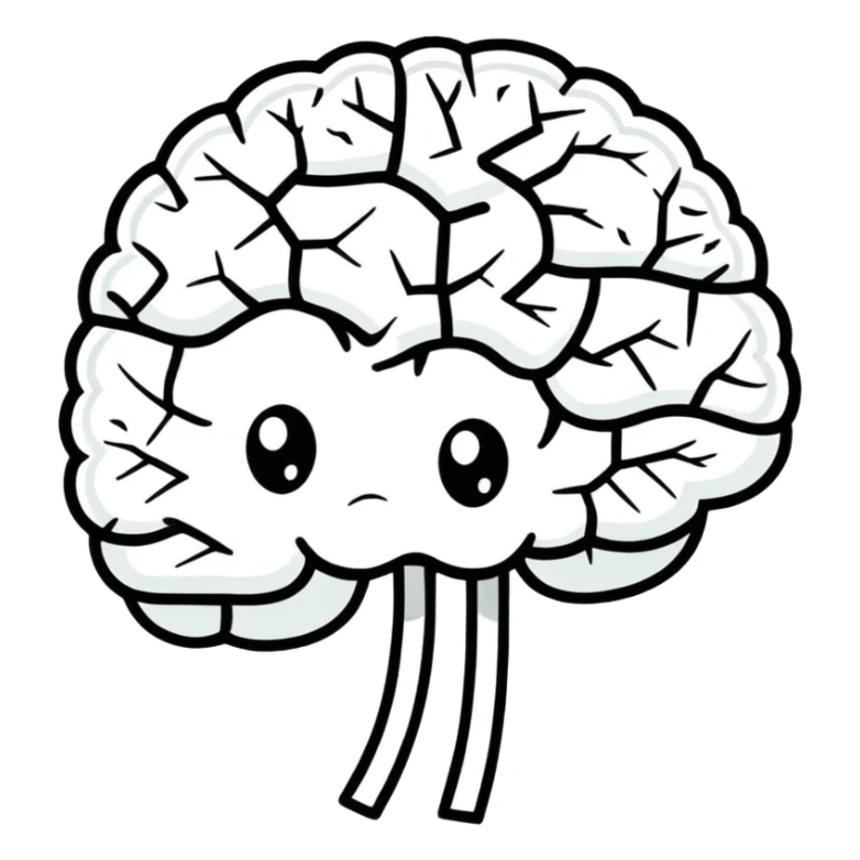 cartoon style brain with a crack and expressive eyes sticker