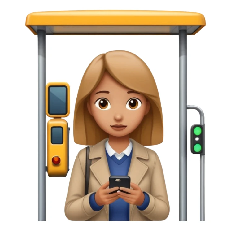 girl looking at a phone at a bus stop sticker