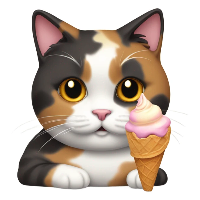 Fat aloof calico cat eating ice cream cone sticker