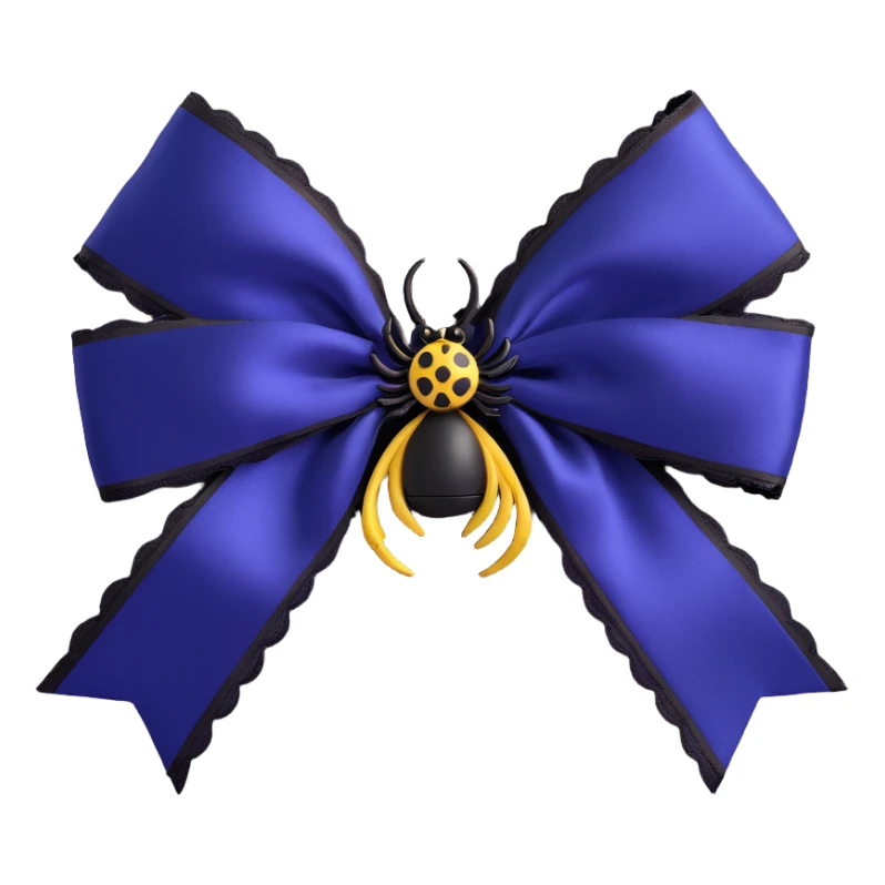 gothic bow, deep indigo satin, black lace trim, silver spider charm, moody and elegant sticker