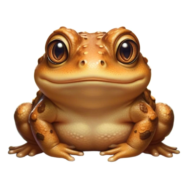 Cinematic Cute Toad Portrait Emoji, Head tilted playfully and inquisitively, featuring a charmingly plump form with bumpy, textured skin in rich earthy hues and round, sparkling eyes full of gentle mischief, Simplified yet irresistibly adorable features, highly detailed, glowing with a warm, friendly woodland glow, high shine, affectionate and lively, stylized with a touch of whimsical nature charm, soft glowing outline, capturing the essence of a mischievous yet loving toad that seems as if it could hop out of the screen into your arms! sticker