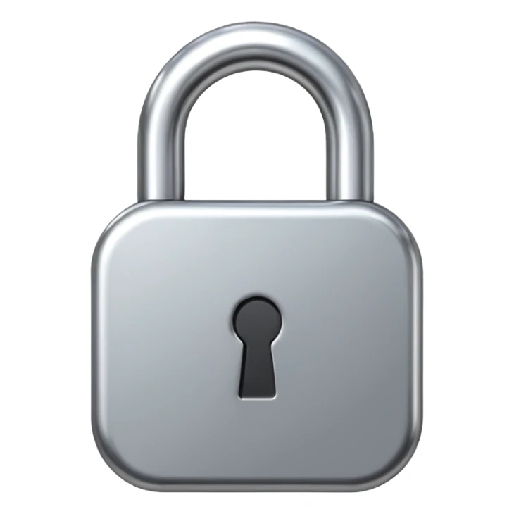 Chrome silver lock emoji, iOS emoji style, smooth metallic surface, rounded edges, reflective highlights, minimalistic sticker