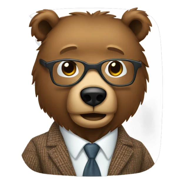 Brown bear wearing tweed suit and clear thick trimmed glasses sticker