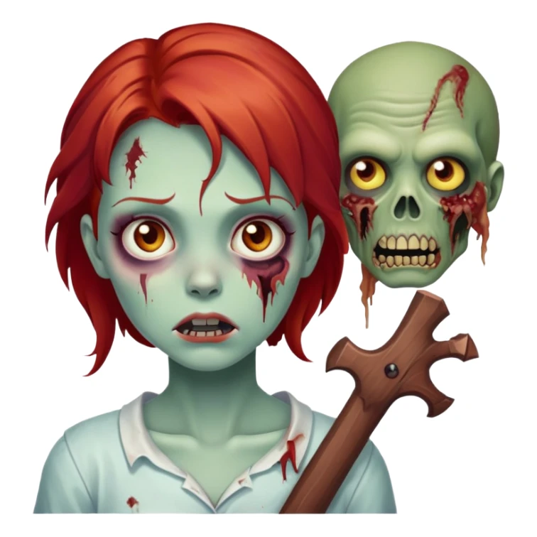 Red hair brown eyes zumbie girl sticker