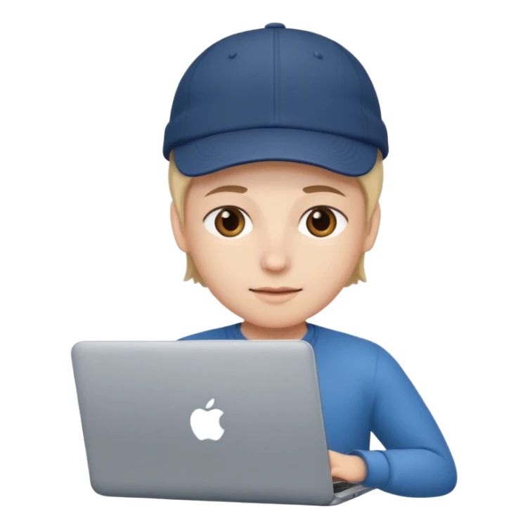 Crea una persona con una gorra y una lapto sticker