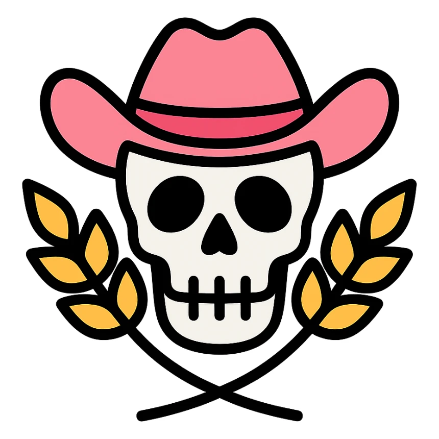skull with pink cowboy hat and wheat sticker