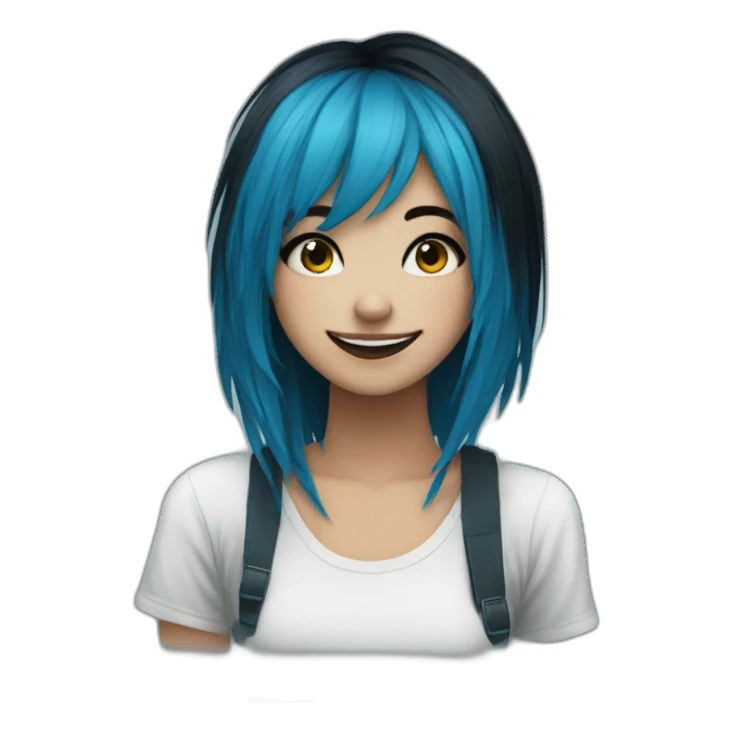 Happy emo girl, black makeup, long choppy blue hair side bangs sticker