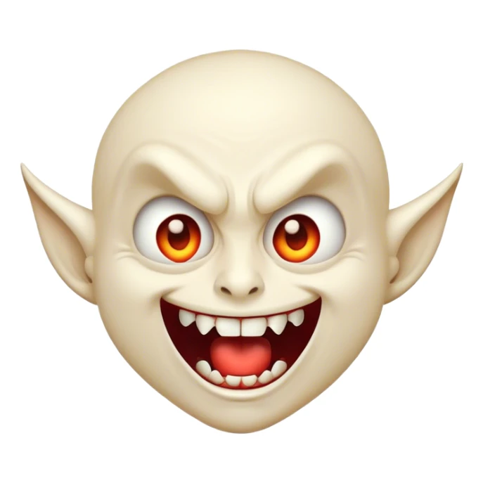 Cinematic Comical Vampire Portrait Emoji, with a sharply stylized, slightly caricatured pale face accented with exaggerated fangs and overly dramatic wide eyes filled with comic shock, head tilted in a hilariously startled pose, simplified yet amusingly detailed, glowing with a soft mysterious glow and a playful outline capturing the quirky humor of a vampire in disbelief! sticker