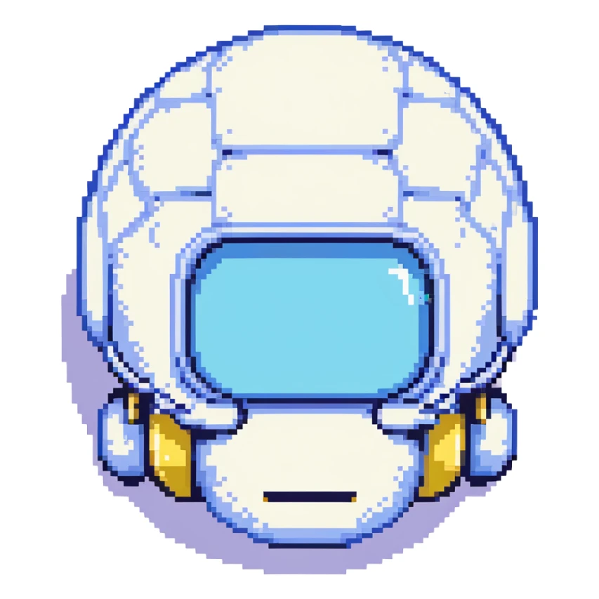 Blue bomberman head only, round helmet with antenna, white face with simple eyes, classic pixel art style sticker