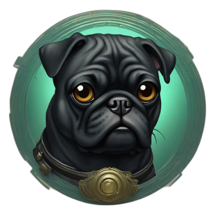 A cyberpunk black pug in Art Nouveau style during 1910 sticker