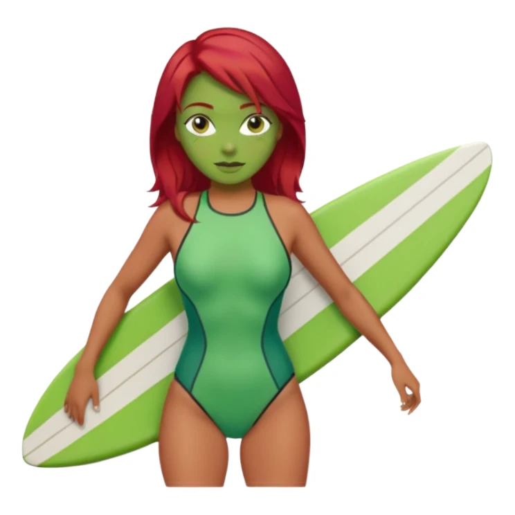 red hair green skin woman with surfboard sticker