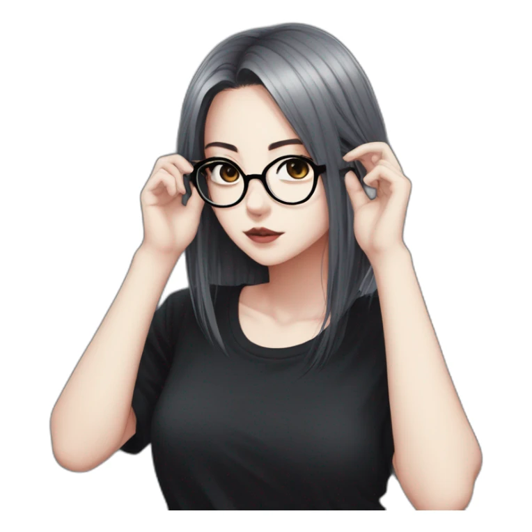 Anime+Goth-girl-dark-hair-with-glasses-black-tshirt+perfectly-centered sticker