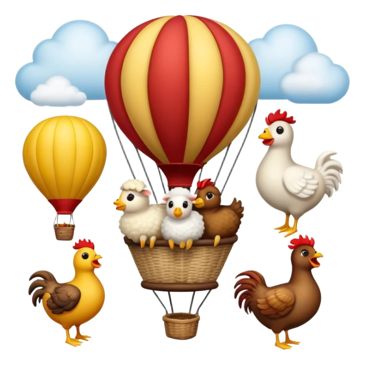 Sheep rooster, duck in hot air balloon  sticker