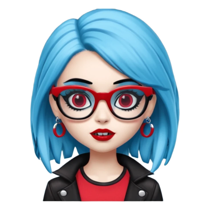 Ghoulia yelps monster high doll in scene/emo style clothes, red rectangle glasses sticker