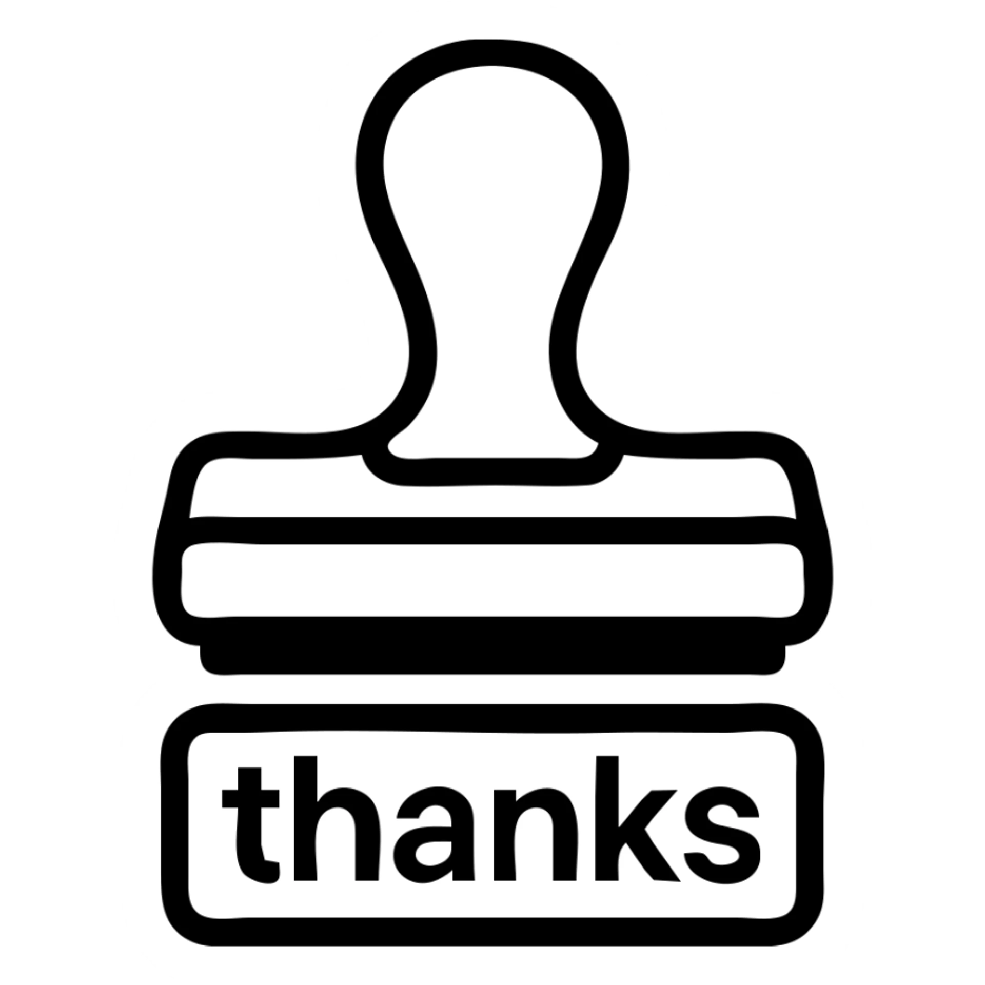 rubber stamp with the word 'thanks', classic office supply style, simple and clear sticker