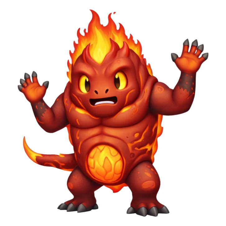 a mystical fast lava creature without arms with molten lava on its head and some rocky shoulders sticker