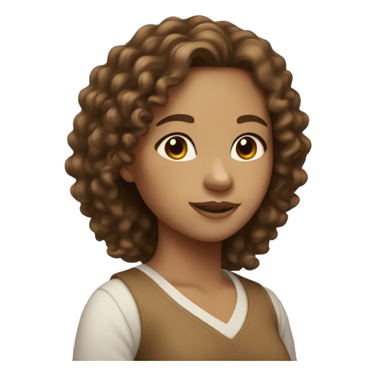 A girl with long brown curly hair with light skin tone sticker