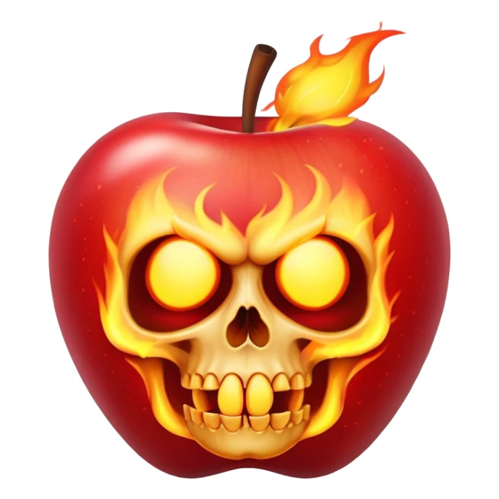 apple with a skull and fire on top sticking his tongue out sticker