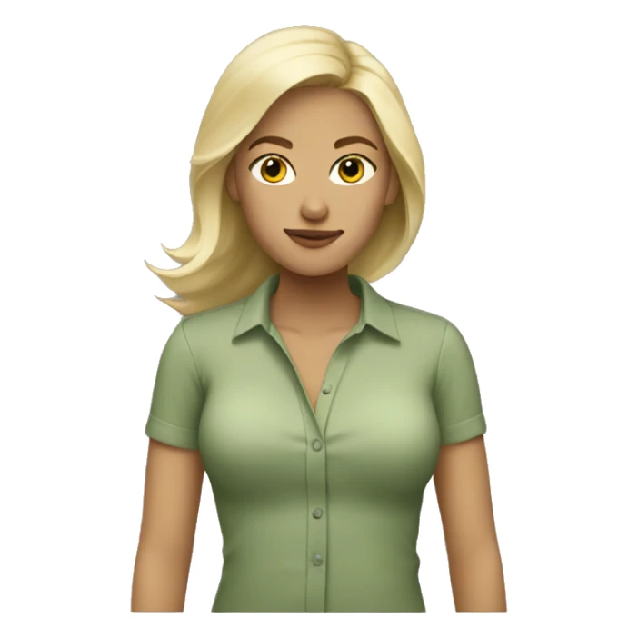 Blonde woman with a sage green shirt sticker