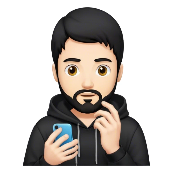 hackeur blanc cheveux noir barbe et capuche noir avec iphone sticker