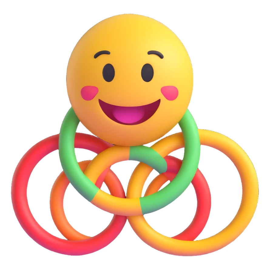 3D smiley emoji, round shape, with gymnastics rings, sporty face sticker